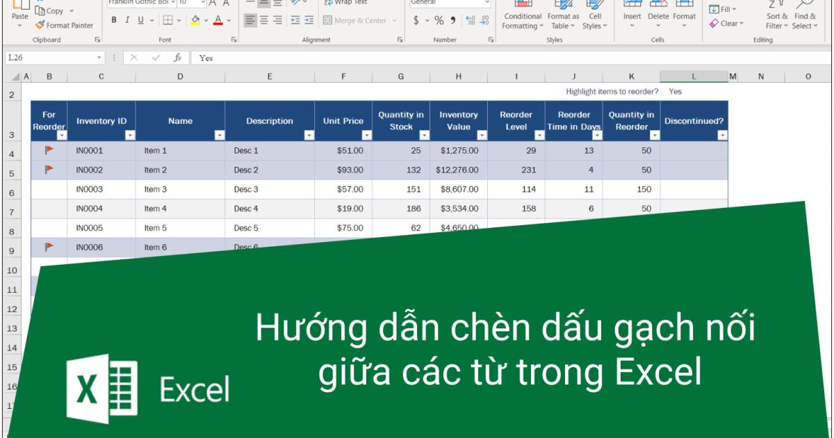 2 cách thêm dấu gạch nối trong Excel đơn giản, dễ thực hiện